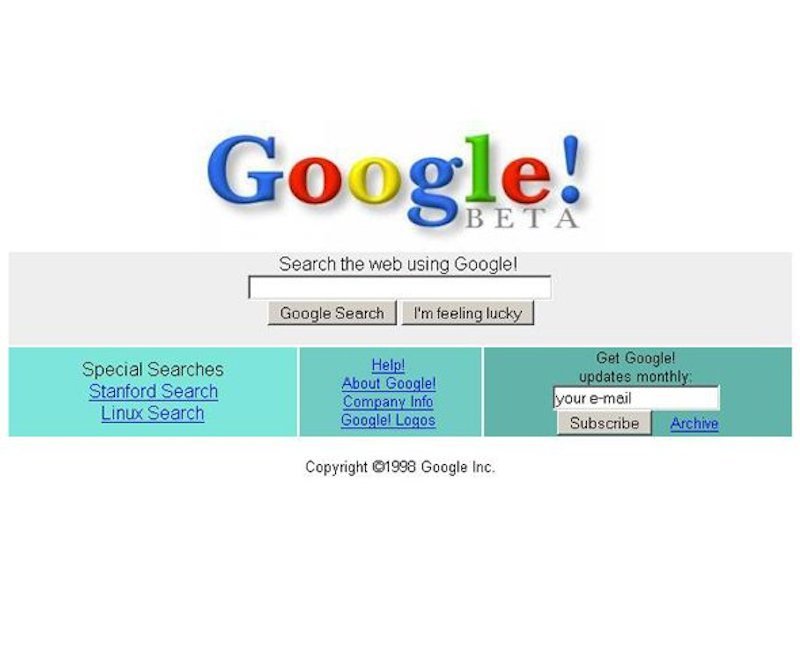 Como era o layout dos sites mais visitados em todo o mundo: Google em 1998