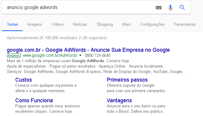 Exemplo de anúncio no Google Adwords