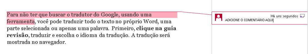 Adicione comentários no word Adicione comentários no word